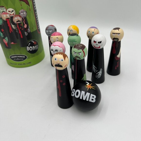 Bowling Zombies Bowling Set. Wooden Ball & 10 Pins Tabletop Set used Halloween w - Picture 9 of 12